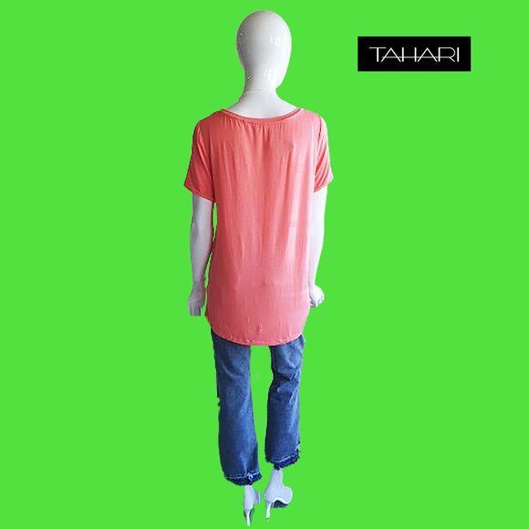 TAHARI NEW Skater WHITNEY Electric Scoop Neck Short Sleeves Hi Lo Top L - Picture 8 of 12